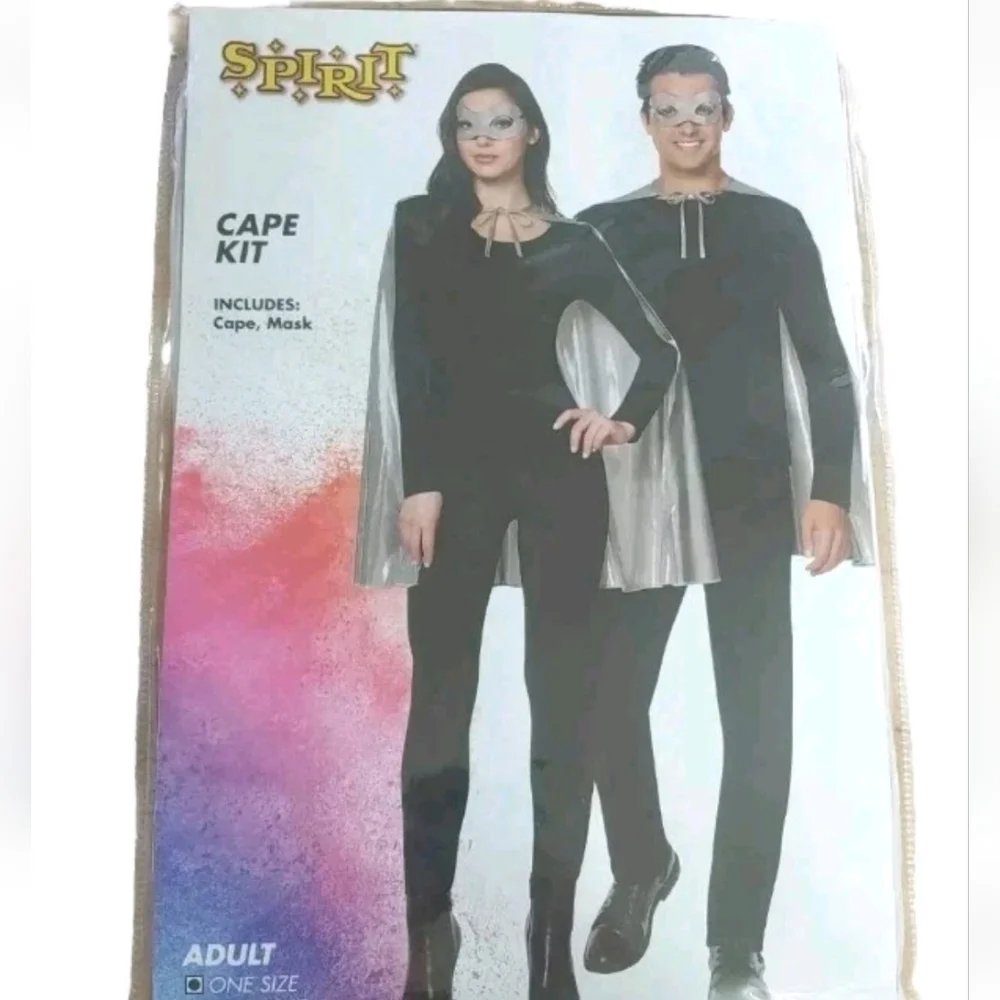 Spirit Halloween 2 Mask Cape Kits Cosplay Costume Party Black & Silver Adult New - Picture 8 of 13